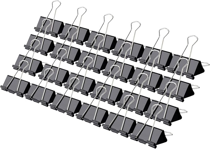 Binder Clips, Medium Binder Clips,24 Pcs 1.25 Inch,Black Metal Binder Clips and Paper Clips for Office, Home, School