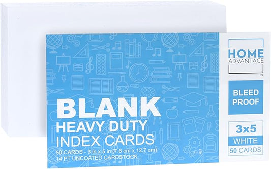 Home Advantage 3x5 Blank Index Cards - Our 50 Pack of Blank Note Cards Use Heavy Duty Cardstock to Make Them Bleed Proof - These Plain Index Cards Make Great Greeting Cards, Recipe Cards & Flash Cards