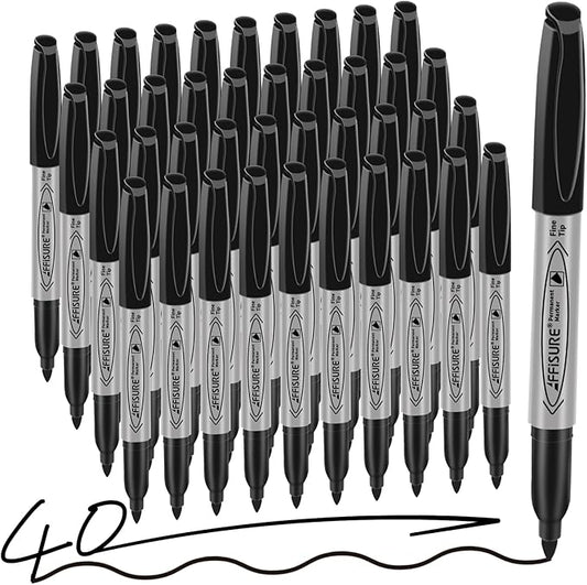 Permanent markers, 40 packs permanent markers bulk, quick drying in one second, waterproof, smooth, not easy to erase, durable, can be marked on glass, tiles and cloth, office supplies,Gray shell