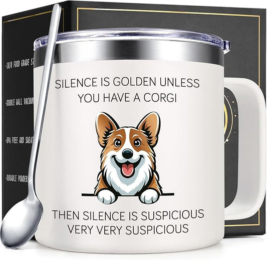 Lifecapido Corgi Gifts for Corgi Lovers, Silence is Golden Unless You Have A Corgi 14 oz Coffee Mug, Dog Lover Gifts, Dog Mom Gifts, Birthday Christmas Gifts for Corgi Lovers, Pet Lovers, White
