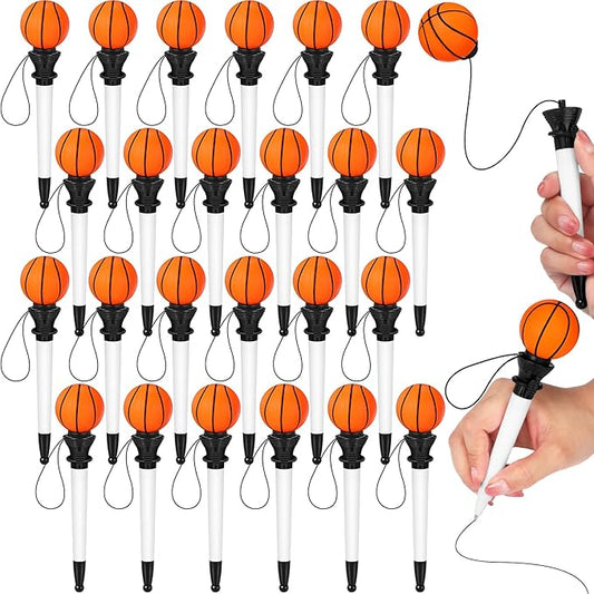 Lincia 24 Pcs Sport Funny Pen Hoop Ballpoint Novelty Bulk Plastic Sports Soccer Basketball Baseball Football Tennis Golf Themed Pen for Birthday Party School Award Party Favor Supplies(Basketball)