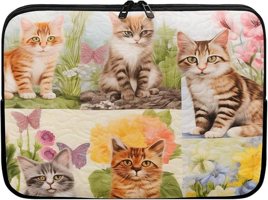 Cat Floral Printed Computer Case Bag for Girls Boys, Washable 13 Inch Laptop Bag Carrying Case Cute Laptop Briefcase Neoprene with Zipper, Compatible with Various Computers