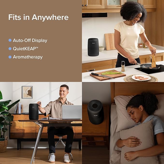 LEVOIT Air Purifiers for Bedroom Home, 3-in-1 Filter Cleaner with Fragrance Sponge for Better Sleep, Filters Smoke, Allergies, Pet Dander, Odor, Dust, Office, Desktop, Portable, Core Mini-P, Black