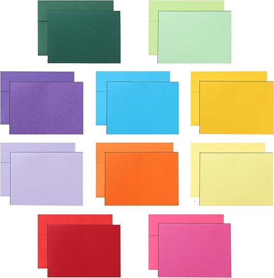 10 Assorted Colors Blank Flat Cards and Envelopes 4.25 x 5.5 Heavy Single Panel Cardstock and A2 Envelopes Self Seal 20 Packs for Wedding Invitations, Greeting Cards, Thank You Cards, Party