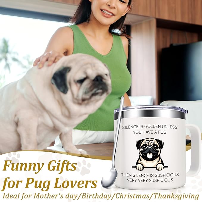 Lifecapido Pug Gifts for Pug Lovers, Silence is Golden Unless You Have A Pug 14 oz Coffee Mug, Dog Lover Gifts, Dog Mom Gifts, Birthday Christmas Gifts for Pug Lovers, Pet Lovers, White