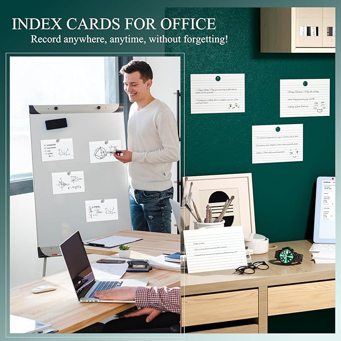 Index Cards 4x6 Lined Note Cards, 180 Count Flashcards for Studying, 4 x 6 Index Cards Ruled Flash Cards, Index Flashcards Lined on Front, Blank on Back, Ruled Notecards Bulk for School Office Home