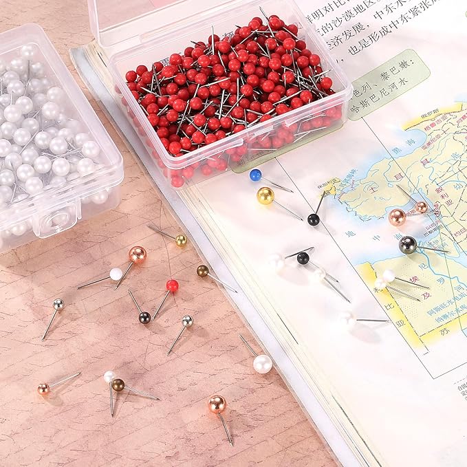 uxcell 400 Pcs Push Pins, Map Thumb Tacks 4mm Round Head Decorative Push Pins for Bulletin Board Home Office Travel Wall DIY Crafts Map Photo, Metallic Black