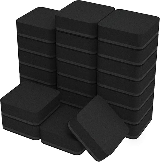 MaxGear Dry Erase Erasers, 24 Pack Magnetic Whiteboard Erasers for Classroom, Mini Whiteboard Cleaning Pads Bulk, Chalkboard Wiper Teacher Supplies for School, Office, Home （Black, 2 x 2 x 0.6 Inch