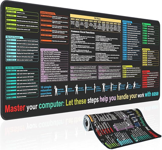 Waterproof Mouse pad—Excel Cheat Sheet Desk pad—Contains 9 major Excel function module and common functions—Large XXL (35.45" x 15.75")|Mousepad for Keyboard and Mouse|Computer mat with excel Shortcut