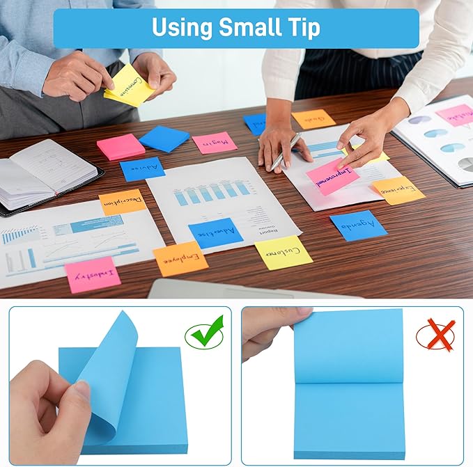24 Pack Sticky Notes 3x3 Inches, 8 Bright Colors Self-Stick Notes, Strong Adhesive Sticky Memo Pads forHome Office School, 100 Sheets/Pad
