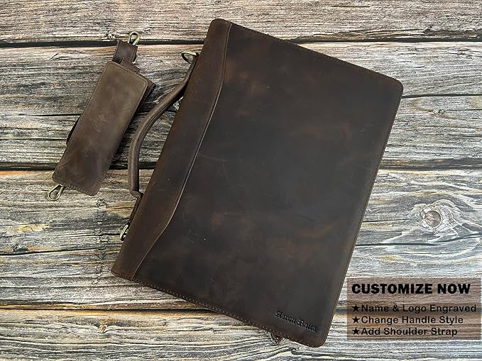 Portfolio Binder 3 Ring, Leather Binder Portfolio Folder for Left-Handed, Zippered Portfolio Padfolio Binder for Women, Leather Portfolio Organizer for Men (Dark Khaki, Custom)