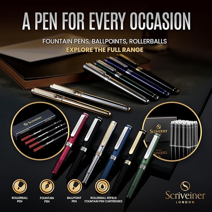 Scriveiner Lavender Rollerball Pen - Stunning Luxury Pen With Chrome Finish, Schmidt Ink Refill, Best Roller Ball Gift Set for Men & Women, Professional, Executive Office, Nice Pens